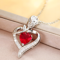 Rose Heart Pendant Necklace for Women –Copper Alloy Heart Necklace with Red 1155