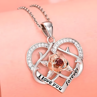 Rose Heart ‘I Love You Forever’ Necklace for Women –Zinc Alloy Double Heart 1157
