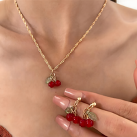herry Pendant Necklace and Earrings Set Women – Cute Sweet Gold-Tone Fashion 727
