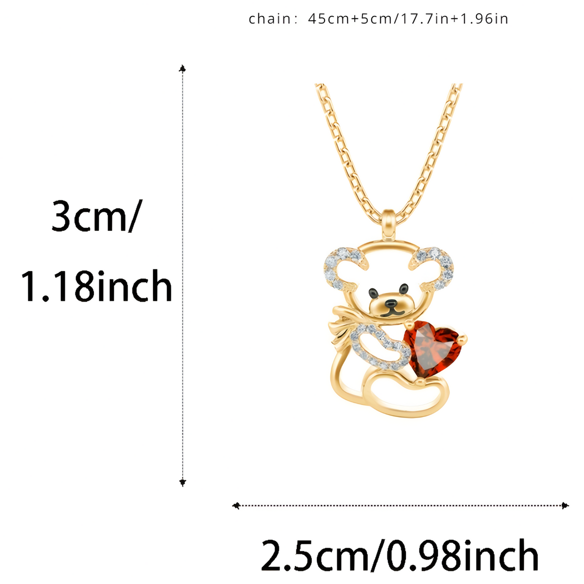 Teddy Bear Heart Necklace Women–Zinc Alloy Gold Colour Outline Bear Pendant 1172