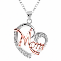 Two Tone Mom Heart Necklace Silver And Rose Gold Pendant Cubic Zirconia 1363