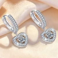 925 Sterling Silver Heart Drop Hoop Earrings Huggie Hoops Sparkling CZ Charm 336
