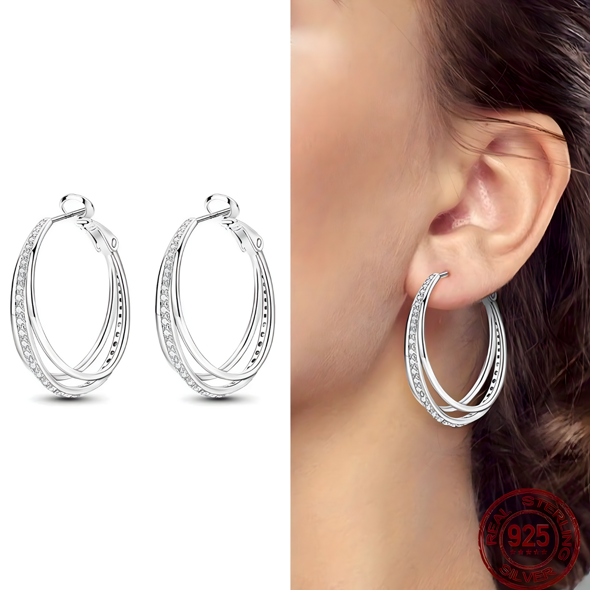 Luxurious Interlocking Zircon Hoop Earrings Hypoallergenic Sterling Silver 620