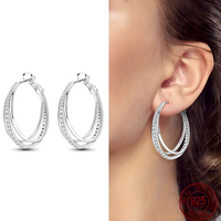 Luxurious Interlocking Zircon Hoop Earrings Hypoallergenic Sterling Silver 620