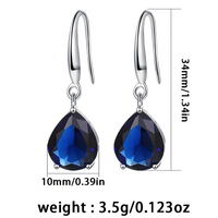 925 Sterling Silver Water Drop Dangle Earrings | Blue Zircon 10mm Wide Pear 569