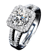 Elegant Cushion Cut Halo Engagement Ring for Women Sparkling Crystal 496