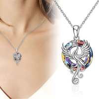 Dazzling Phoenix Bird Crystal Necklace - Silver Tone & Colorful Iridescent B81