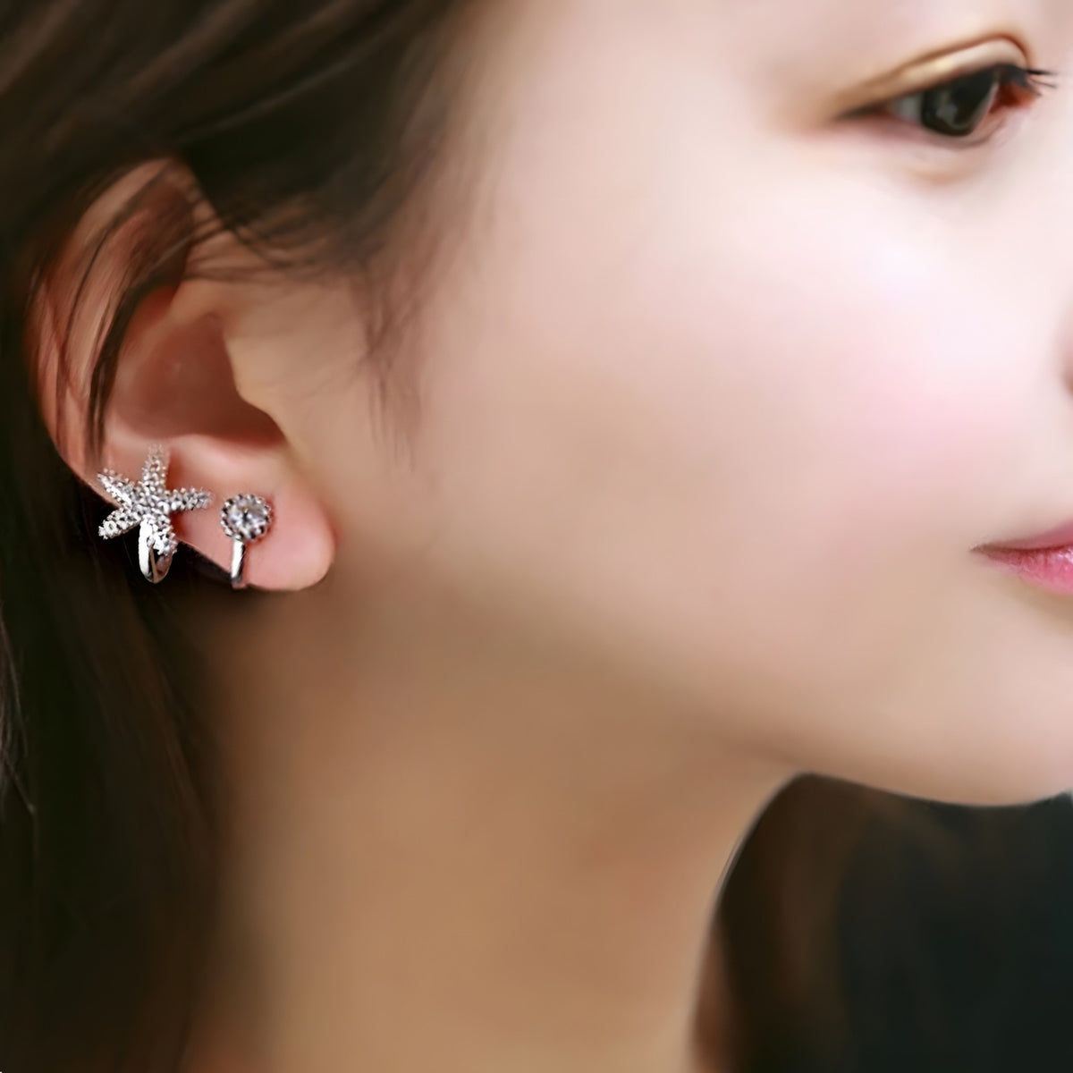 925 Sterling Silver Starfish & CZ Spiral Cuff Earrings - Unique Ear Climber 354
