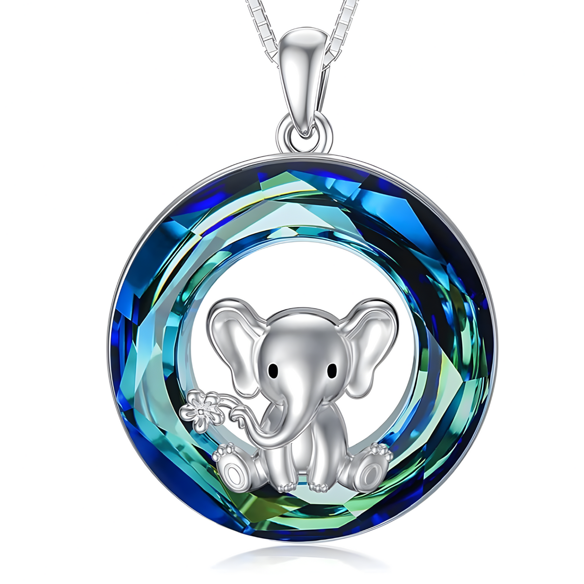 Unified Jewellery Cute Elephant Necklace Blue Crystal Circle Silver Tone B63