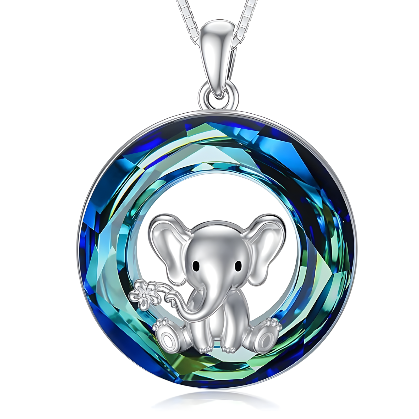 Unified Jewellery Cute Elephant Necklace Blue Crystal Circle Silver Tone B63