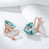 Green Natural Zircon Drop Earrings for Women, Copper Alloy 585 Rose Gold 1284