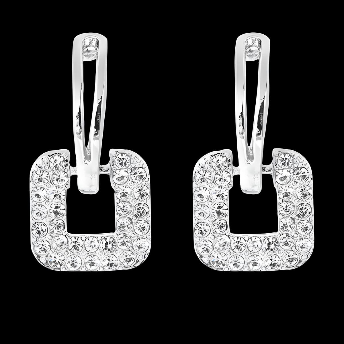 925 Sterling Silver Geometric Hoop Earrings Sparkling CZ Square Drop Hoops 316