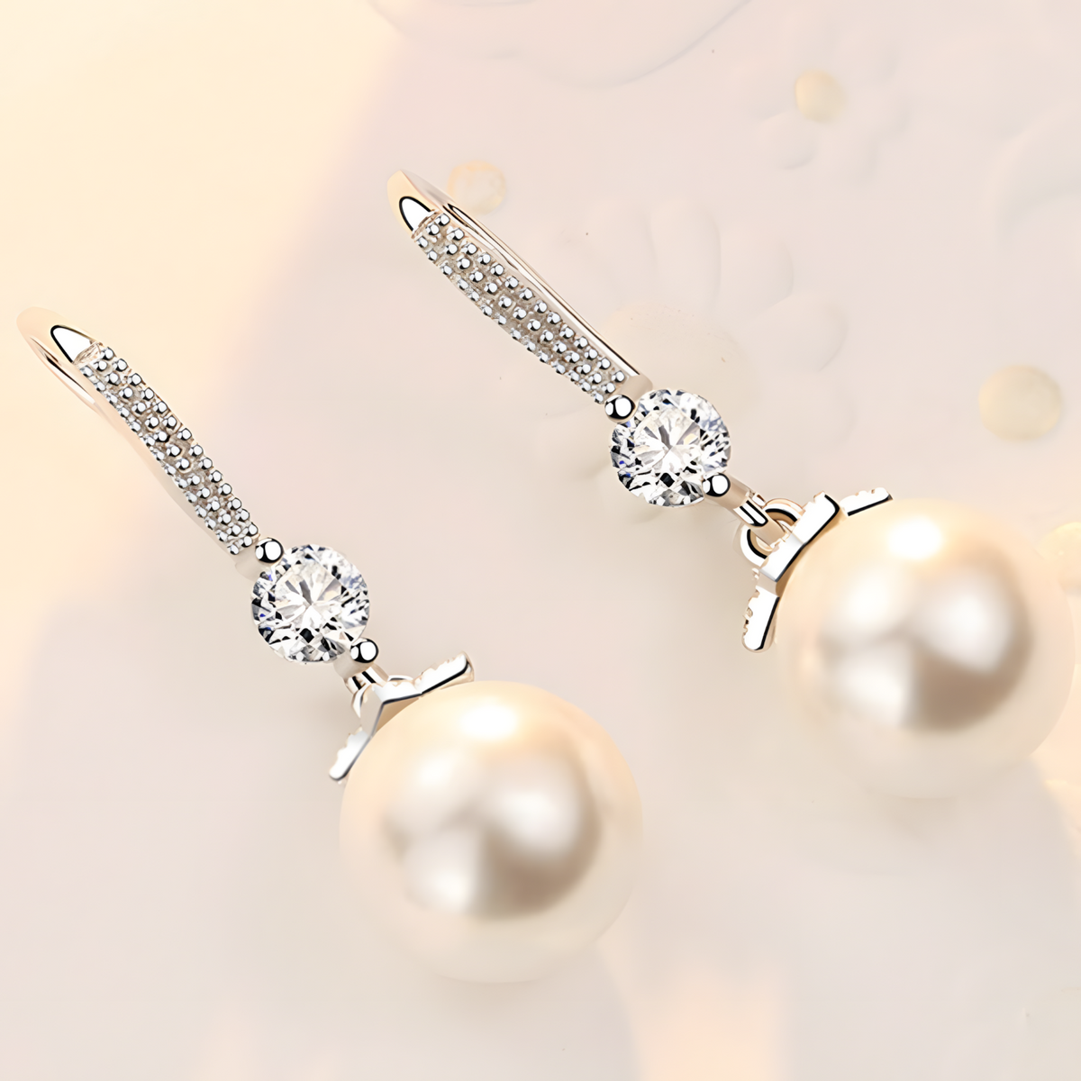 925 Silver-Plated Pearl Drop Earring for Women Elegant Round Imitation Pearl 901