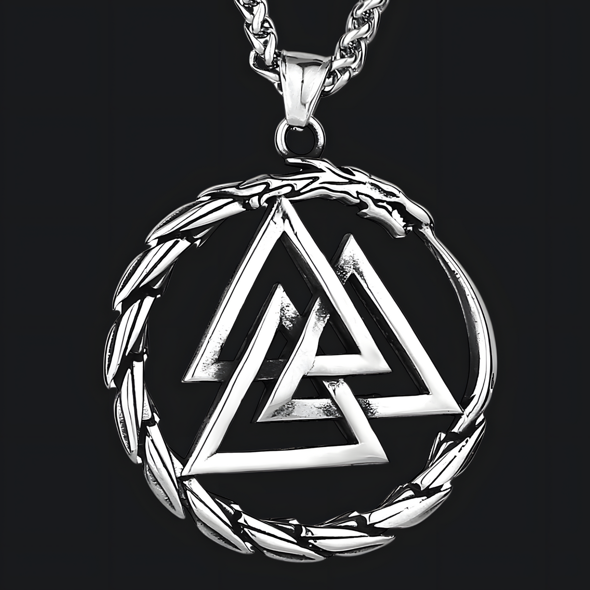 Valknut Ouroboros Pendant Necklace - Norse Viking Symbol - Silver Plated 1120