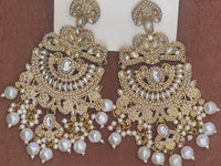 Elegant Bollywood Inspired Gold Kundan Earrings - Traditional Indian Jewelry 192