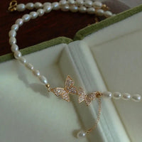 Butterfly Necklace Faux Pearls Beads Elegant Beaded Necklace Lovely Neck 84 UK