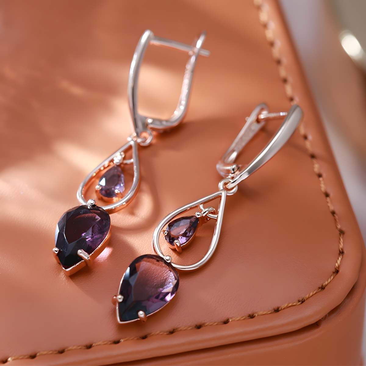 Long Drop Earrings for Women, Copper Alloy with Rose Gold Colour Plating 1279