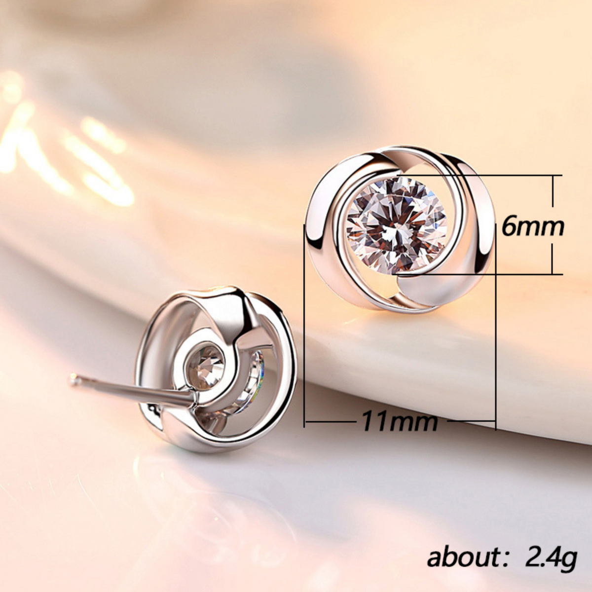 925 Silver-Plated Copper Alloy, Round Cubic Zirconia Stud Earrings for Women 957