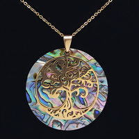 Unified Jewellery Abalone Tree of Life Gold Tone Necklace Natural Iridescent B65