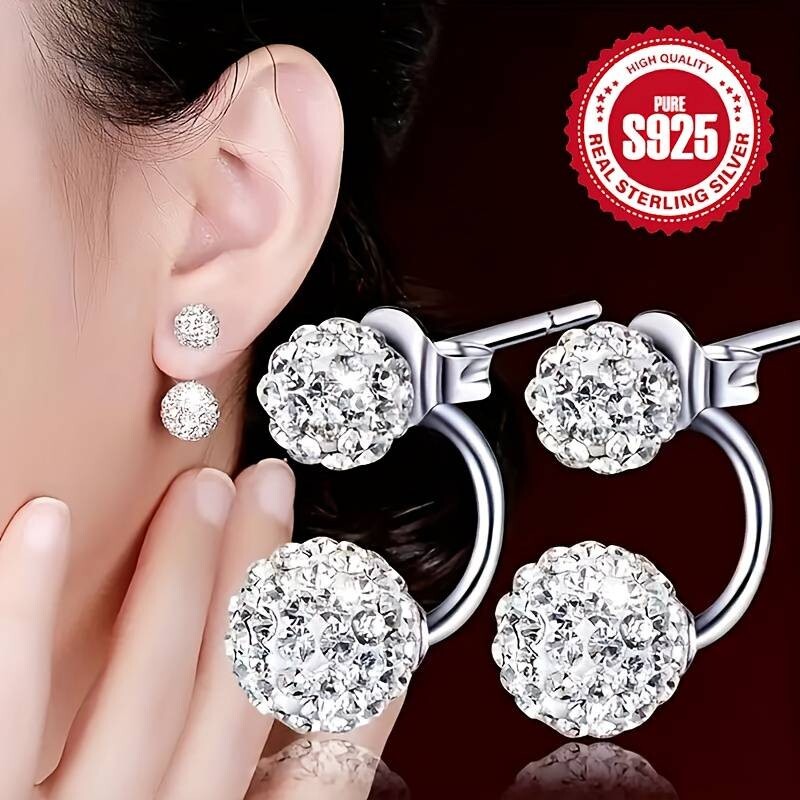 Exquisite Double Ball Design Stud Earring 925 Sterling Silver Hypoallergenic 136