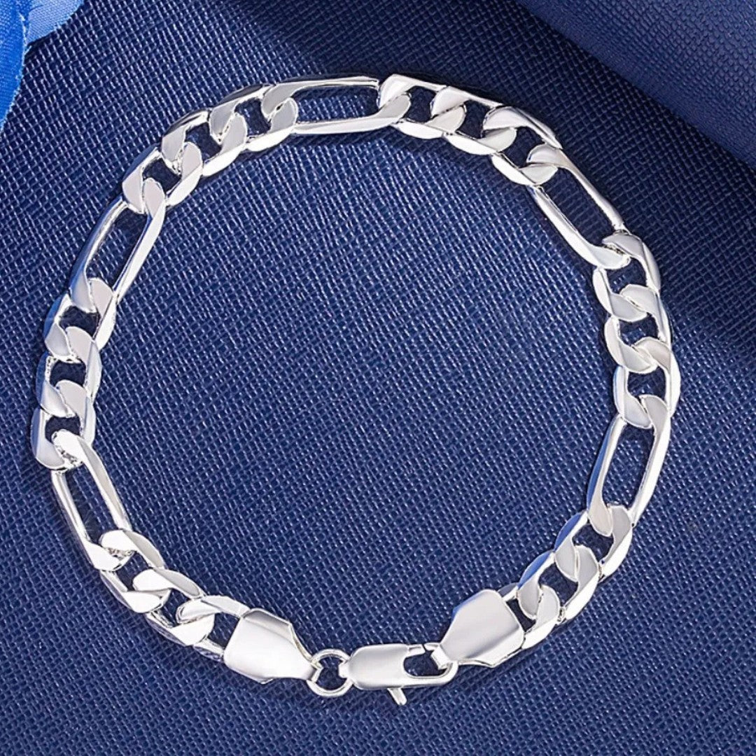 925 Sterling Silver Figaro Chain Bracelet, Classic Silver Link Bracelet 420
