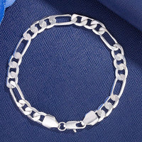 925 Sterling Silver Figaro Chain Bracelet, Classic Silver Link Bracelet 420