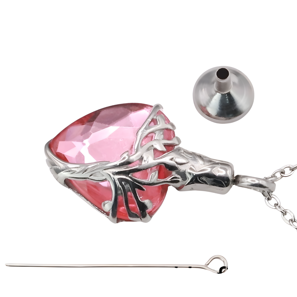 Heart Tree of Life Urn Necklace Crystal Funnel Filler 316L Stainless Steel B210