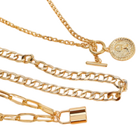 3-Layer Gold Chain Necklace Set Women – Retro Coin & Padlock Pendant Layered 702