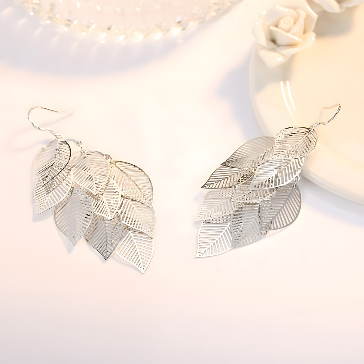 Unified Jewellery Silver Tone Multi Layer Leaf Drop Earrings Women – Trendy 1062