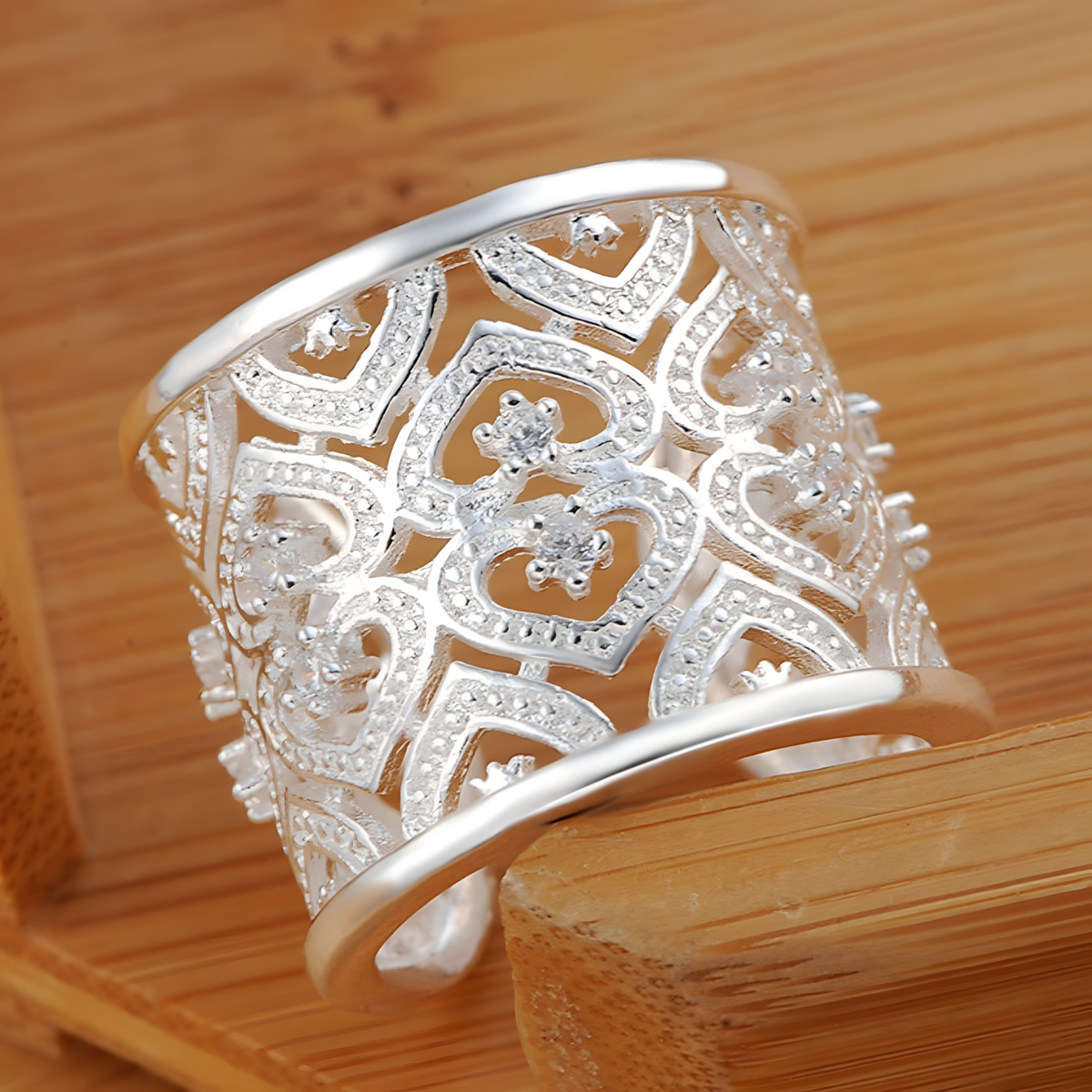 Wide Heart Cuff Ring For Women Open Adjustable Statement Ring With Clear 1768