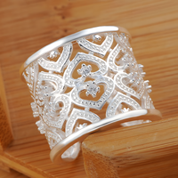 Wide Heart Cuff Ring For Women Open Adjustable Statement Ring With Clear 1768