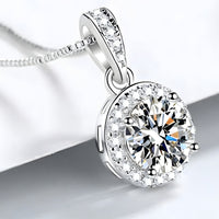 925 Sterling Silver Fine Round AAA Zircon Pendant Necklaces Women Jewelry 273