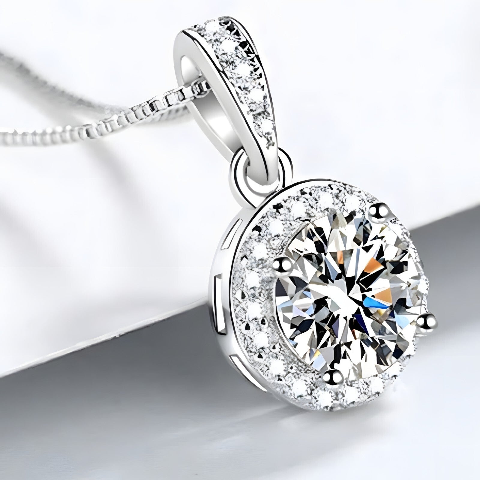 925 Sterling Silver Fine Round AAA Zircon Pendant Necklaces Women Jewelry 273