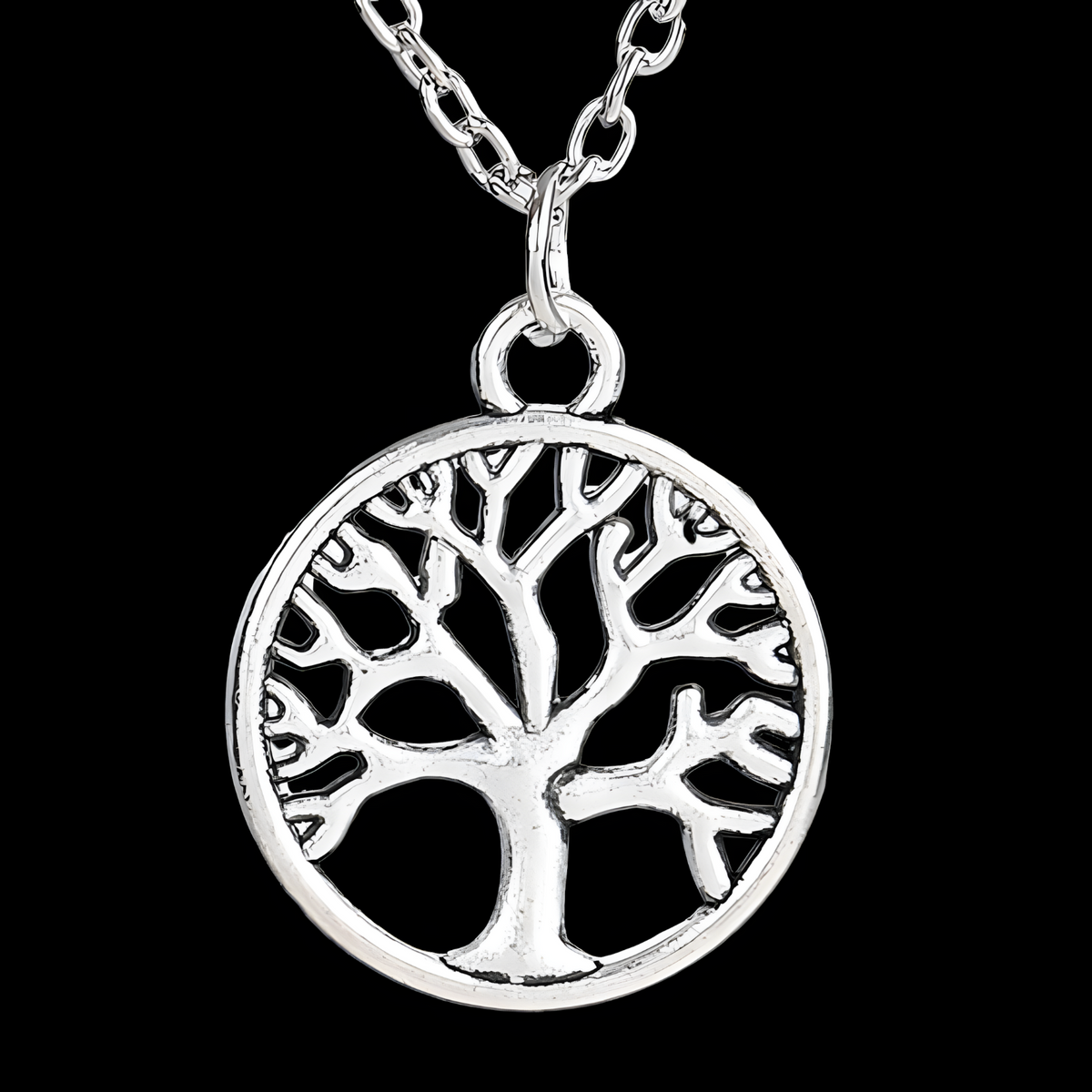 Antique Silver Plated Life Tree Pendant Necklace, Unisex Retro Charm Amulet B134