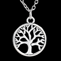 Antique Silver Plated Life Tree Pendant Necklace, Unisex Retro Charm Amulet B134