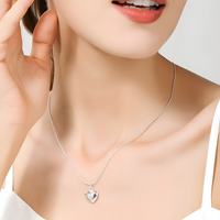 925 Silver-Plated Alloy Heart Pendant Necklace Women Polished Puff Heart 859