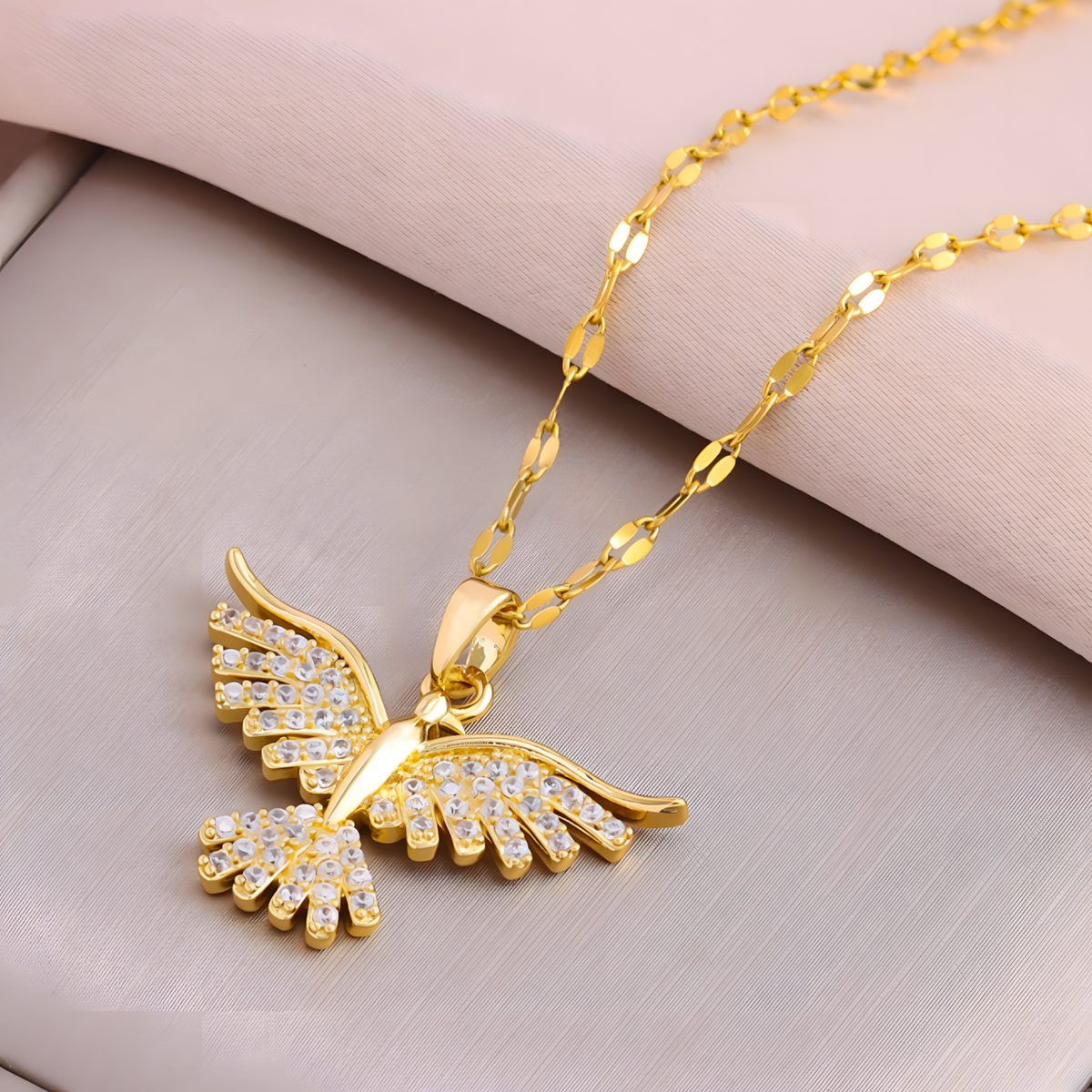 Vintage Phoenix Bird Pendant Necklace Adjustable 40-45CM Chain CZ Crystal 1481
