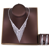 Bridal Crystal Rhinestone V-Shape Necklace & Dangle Earrings Jewelry Set 435