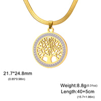 Gold Tree of Life Necklace for Women –Stainless Steel Round Pendant Crystal 1087