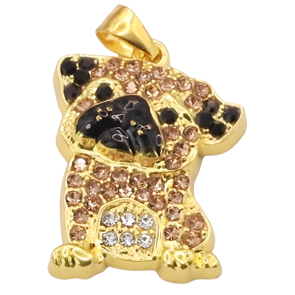 Pug Pendant Necklace — Gold Plated Brass Pendant with Black & Clear Cubic B242