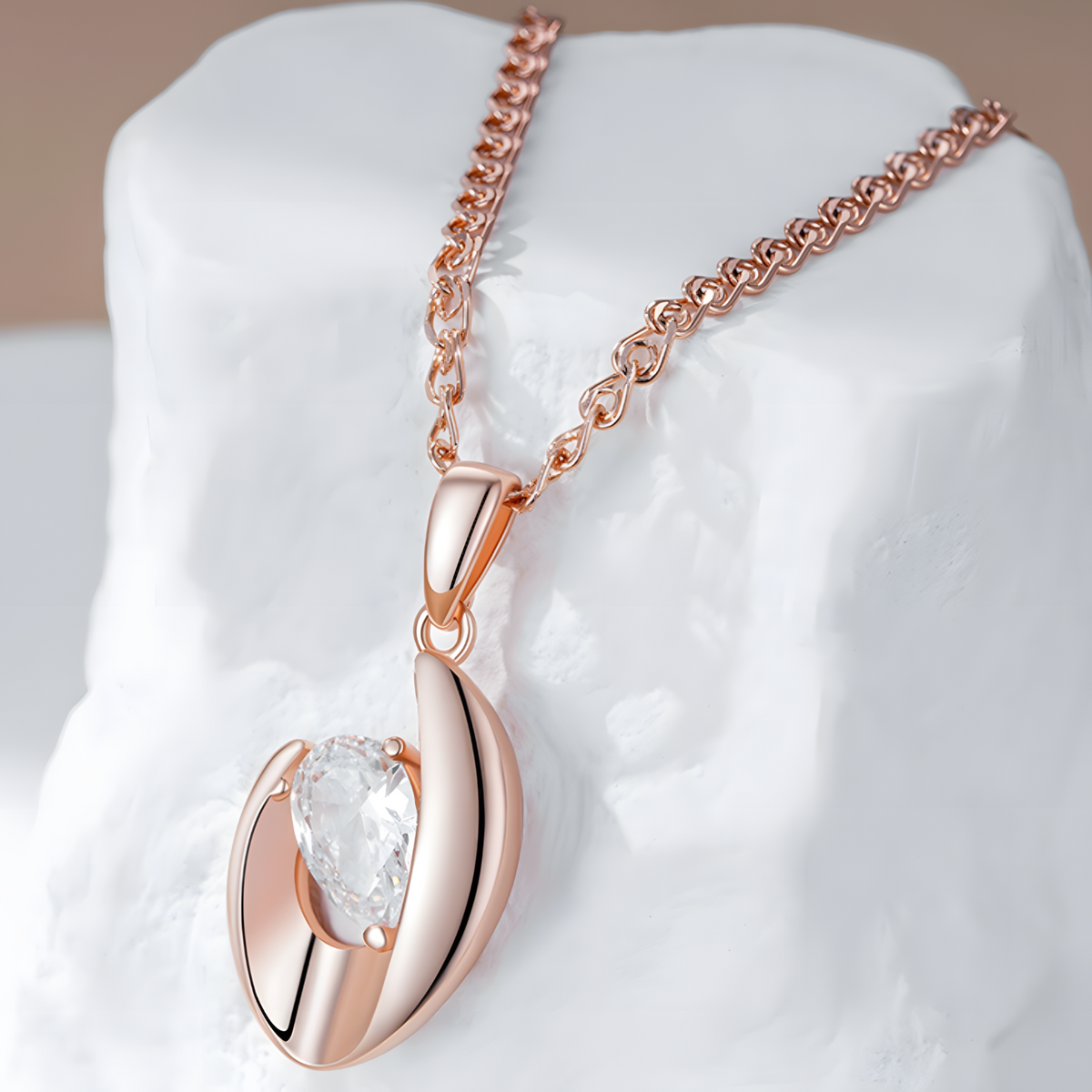 Rose Gold Colour Pendant Necklace for Women, Copper Alloy with Zircon Stone 1281