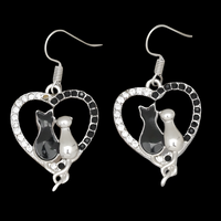 Black & White Cat Heart Dangle Earrings for Women –Zinc Alloy Silver Colour 1169