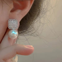 Delicate Square Stud Earrings Imitation Pearl Pendant Zinc Alloy Jewelry 76 UK