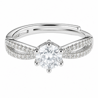 Adjustable Round Brilliant Zircon Engagement Ring, Silver Tone Double Pave  1657