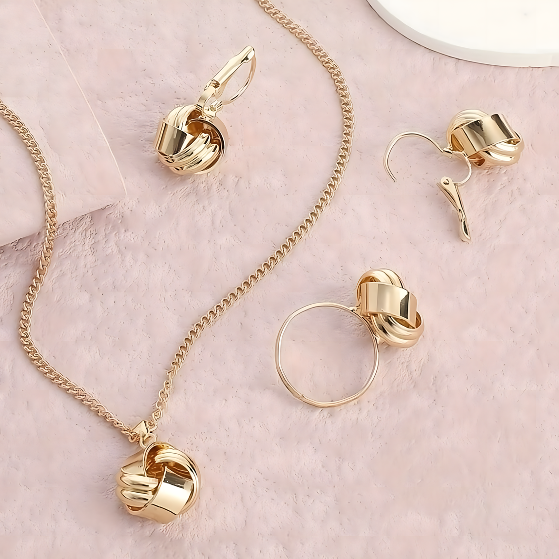 3 PCS Gold Lucky Knot Jewelry Set Women Zinc Alloy Necklace, Earrings 706