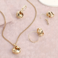 3 PCS Gold Lucky Knot Jewelry Set Women Zinc Alloy Necklace, Earrings 706