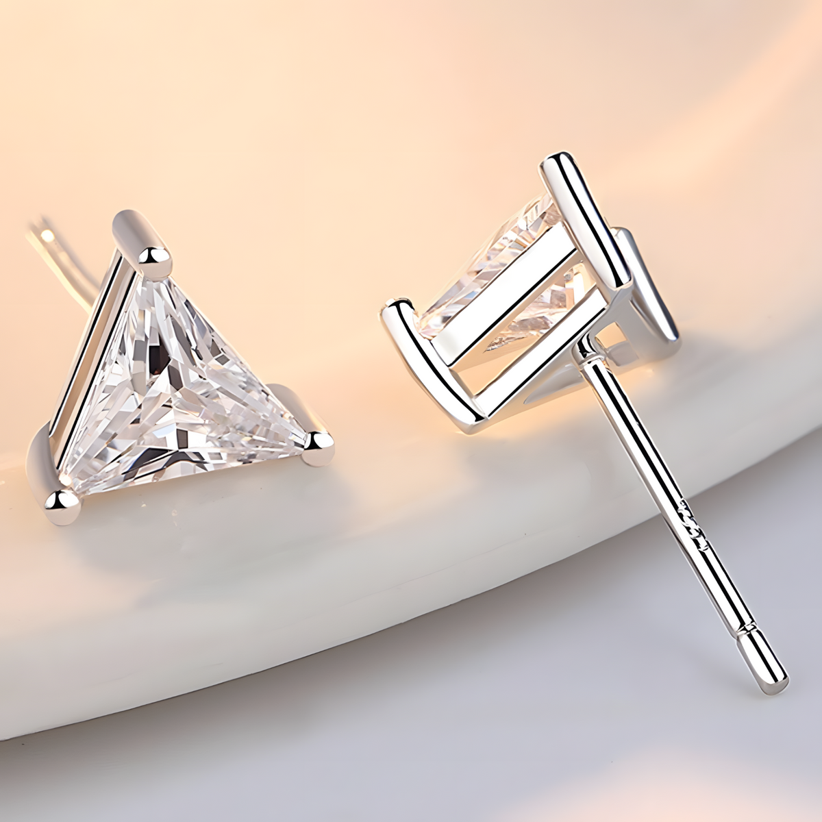 925 Silver-Plated Alloy Trillion Cut Zircon Stud Earrings Women – Sparkling 1040