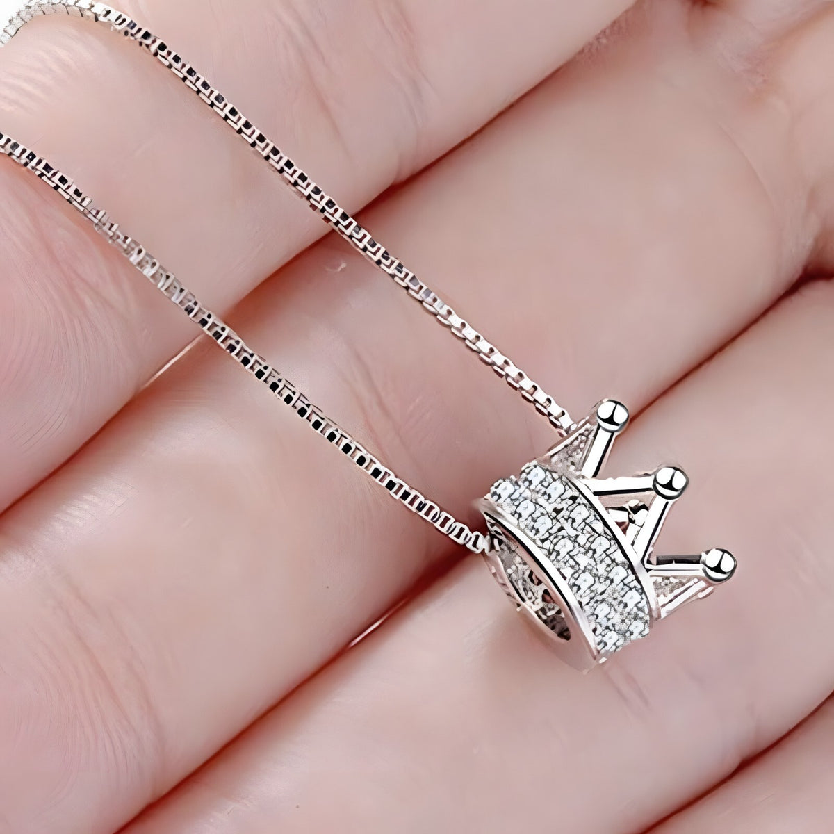 925 Sterling Silver Crown Charm Necklace Dainty Adjustable Length Zircons 268