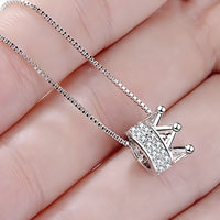 925 Sterling Silver Crown Charm Necklace Dainty Adjustable Length Zircons 268