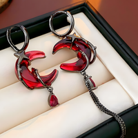 Gothic Red Moon Drop Earrings for Women – Neo-Gothic Asymmetrical Design B50